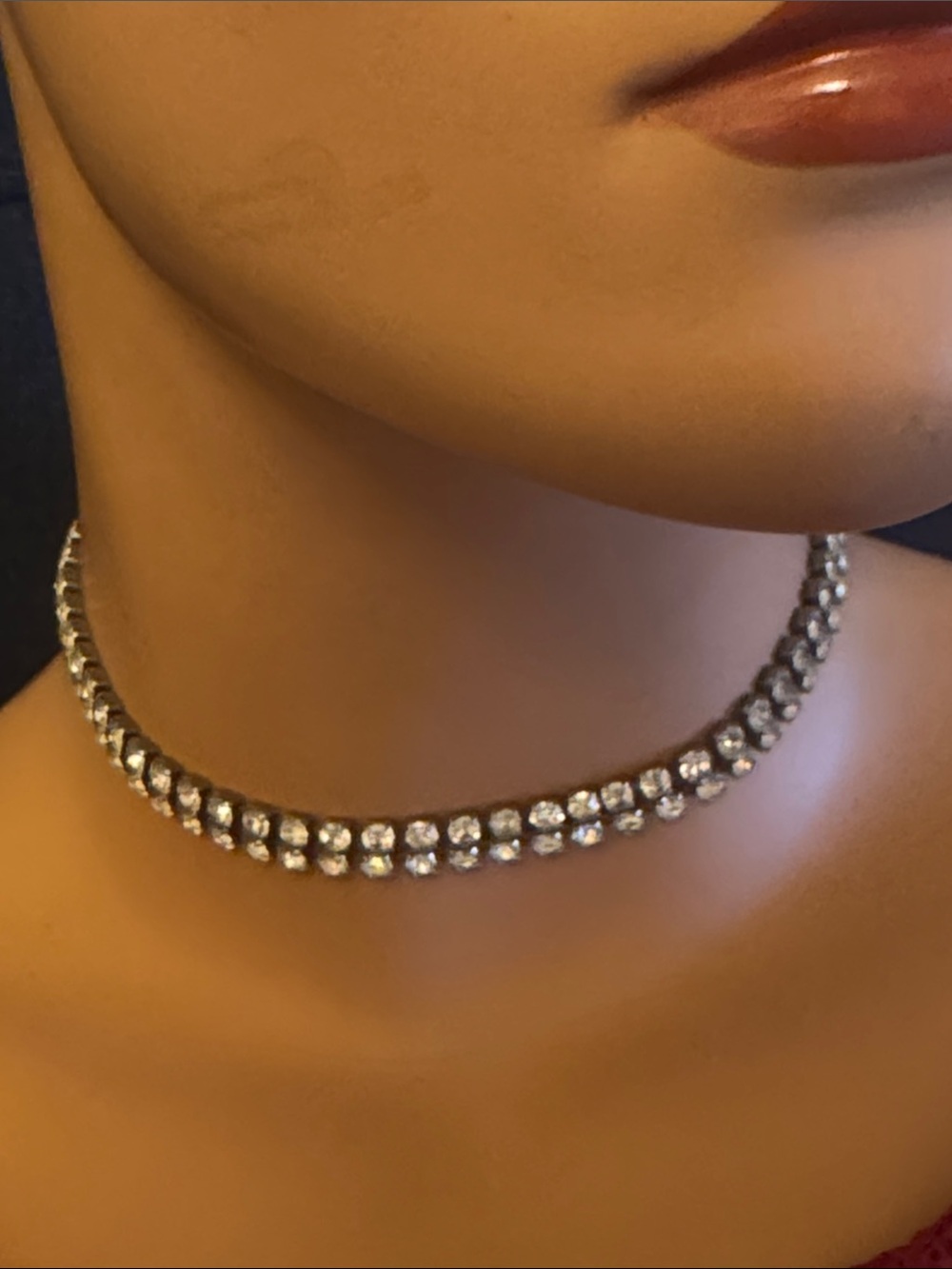 Vintage double strand rhinestone choker necklace